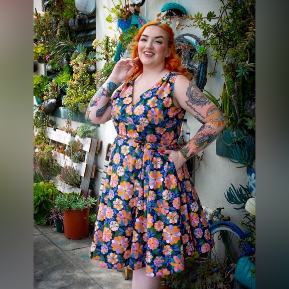 Heart of Haute Marie Dress in Malibu pinup mod cotton Dress retro 12 XL - Picture 2 of 7